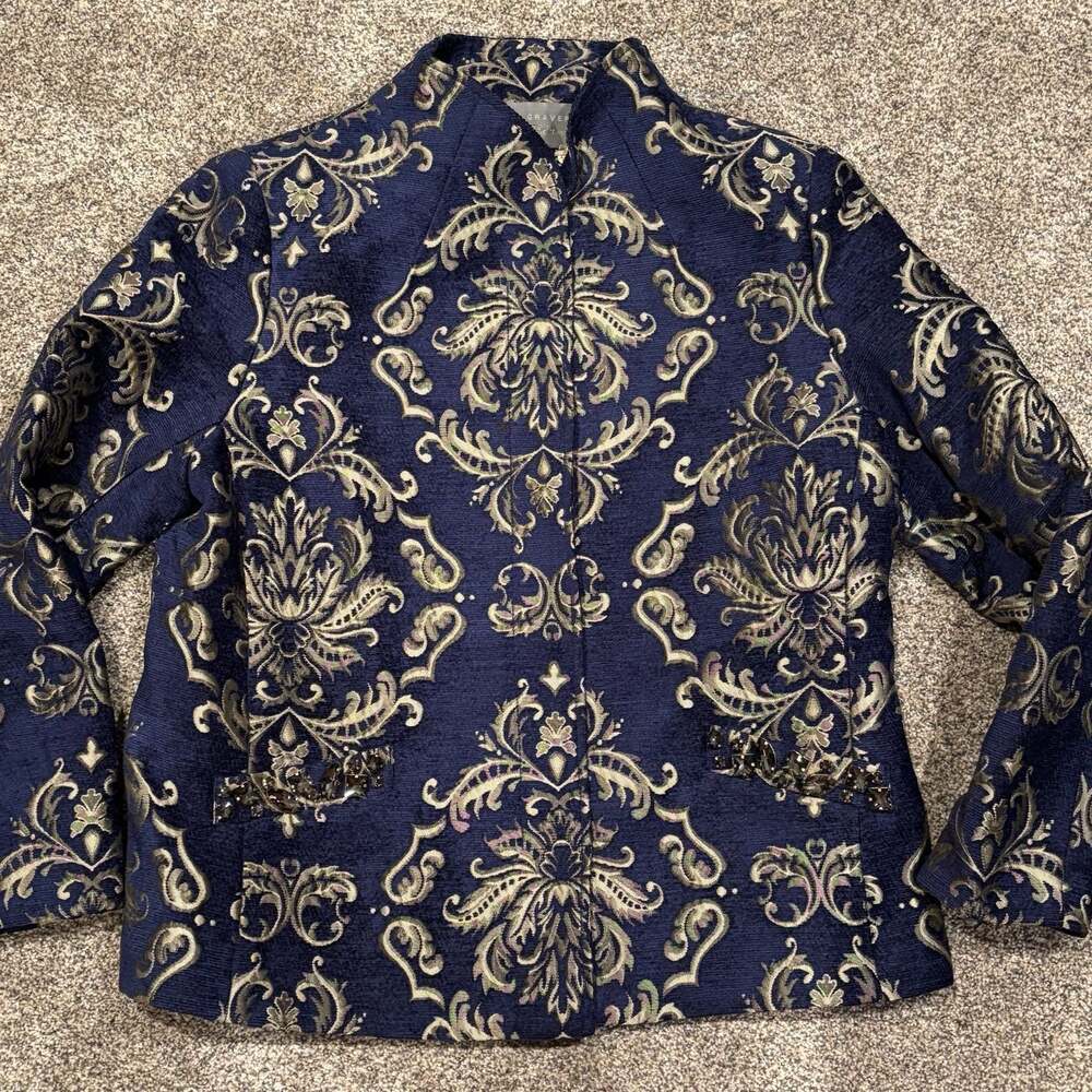 Susan Graver Special Edition Blue and Gold Tapestry Embellished Jacket